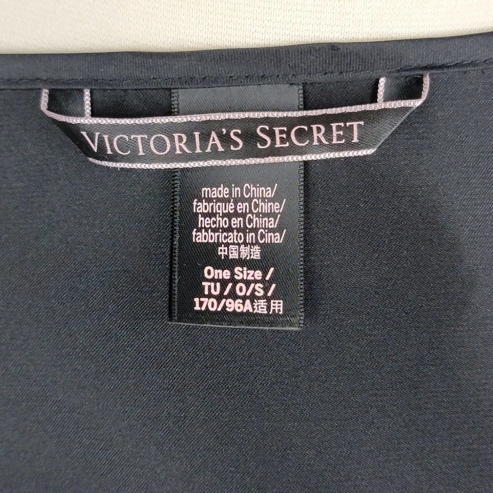 Victorias Secret Kimono Robe Womens One Size Black Satin Ruffle Tie Front Cover - Picture 12 of 15